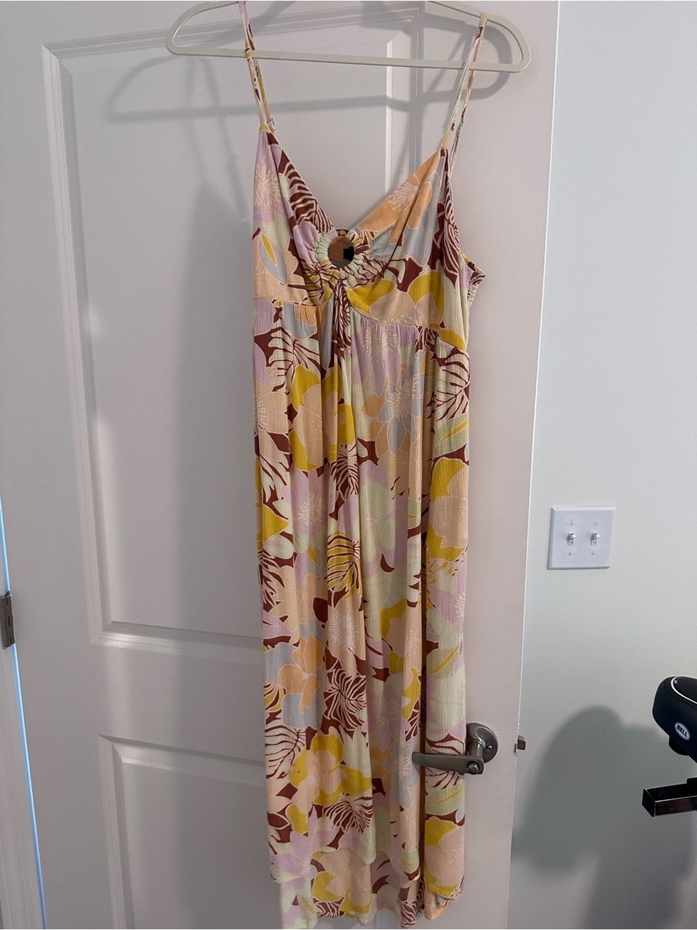 Volcom Floral Midi Dress in Yellow, Pink, Cream, Brown